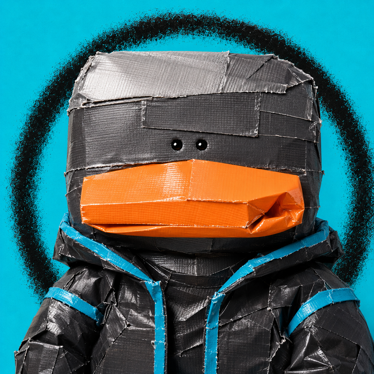 The Fupped Duck Degen duct-tape duck portrait on a cyan background